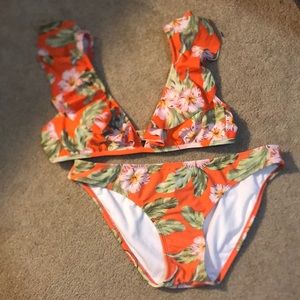 Orange flower bikini set